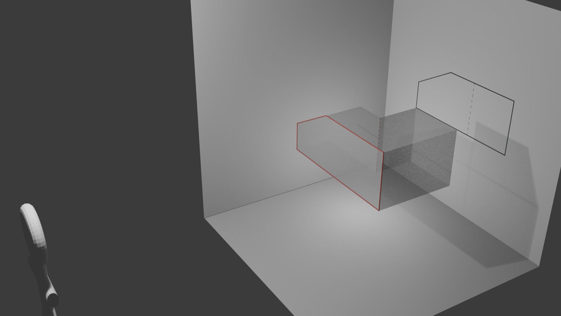 Représentation d'un objet avec des arêtes visibles et cachées et sa projection orthogonale.